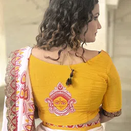 Anouk Ethnic Motifs Beads and Stones Block Print Saree image 4
