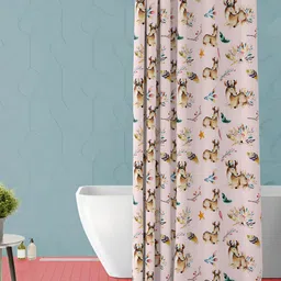 ArtzFolio Pink & Brown Floral Printed Waterproof Shower Curtain-image-91