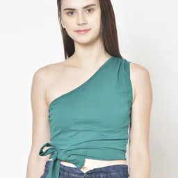 Moda Rapido One Shoulder Cotton Crop Top-picture-37