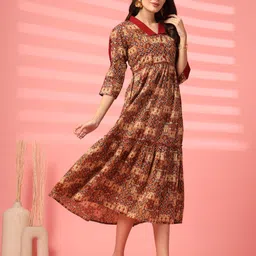 Indibelle Women Printed Cotton A-Line Midi Dress-image-33