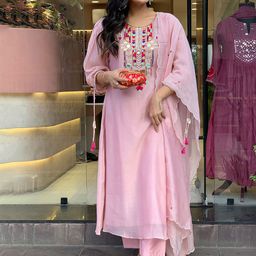 Divyadham Textiles Women Paisley Embroidered Regular Thread Work Chanderi Cotton Kurti-image-23