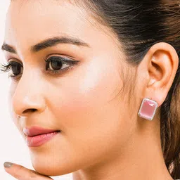 Manikya Rhodium-Plated American Diamond Studded Square Shaped Studs image 5