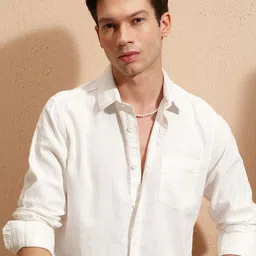 HIGHLANDER Men Solid Spread Collar Cotton Casual Shirt-picture-18