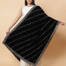 Moda Chales Embroidered Velvet Dupatta with Mirror Work-picture-10