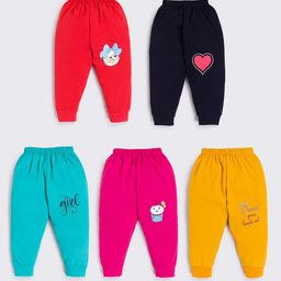 TINY BINY Infant Girls Pack Of 5 Pure Cotton Joggers-image-7