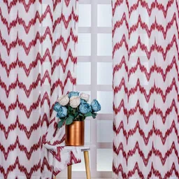 Parda Online White & Red 2 Pieces Abstract Printed Linen Sheer Door Curtains-5