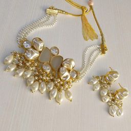 TISHUL JEWELS Gold-Plated Choker Necklace Set with Earring-image-50