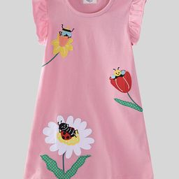 LULU & SKY Girls Floral Printed Pure Cotton A-Line Knee Length Dress-picture-34