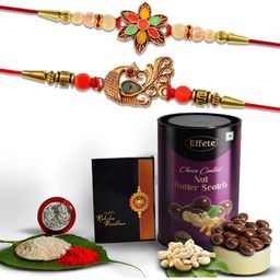 DeoDap Unisex 4 Pieces Beaded Rakhi Gift Set-image-95