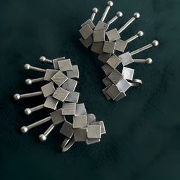 Sangria Silver Plated Spiked Ear Cuffs-34