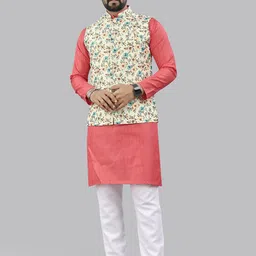 WELL TEX Striped Mandarin Collar Straight Kurta With Pyjamas And Nehru jacket-image-72