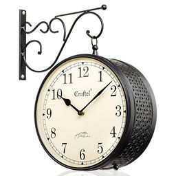 CRAFTEL Black Ethnic Motifs Textured Analogue Metal Round Vintage Wall Clock-2