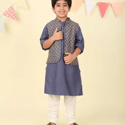 Fabindia Boys Mandarin Collar Straight Kurta & Nehru Jacket-45