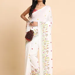 BAPS Floral Embroidered Pure Cotton Saree-image-79
