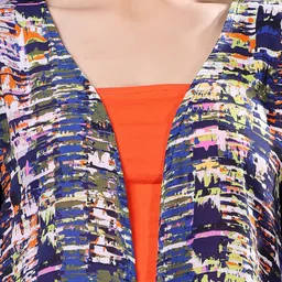 Moda Rapido Abstract Printed Long Sleeves Open Front Georgette Longline Shrug image 2