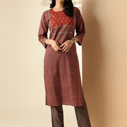 GULMEHAK Floral Printed Keyhole Neck Cotton Straight Kurta-picture-28