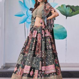 ETHNIC PLUS Embroidered Sequinned Semi-Stitched Lehenga & Unstitched Blouse With Dupatta image 4