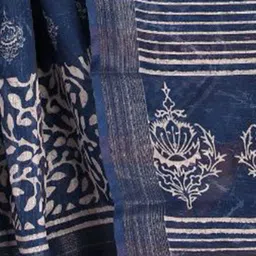 Fevinaa Ajrak Block Zari Linen Blend Block Print Saree image 2