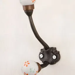 IndianShelf Orange and White Floral Printed Ceramic Wall Hook-image-88