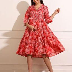 Aanyor Floral Print Maternity Shirt Midi Dress-image-19