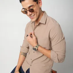 VASTRADO Men Classic Spread Collar Textured Casual Shirt-image-48