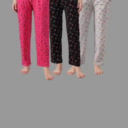 Women Pack Of 3 Printed Cotton Pyjama/Lounge Pants with Side Pockets-image-3