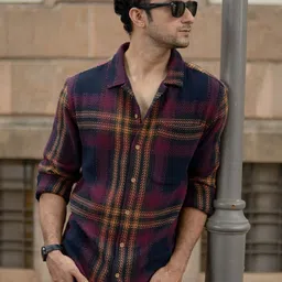 Powerlook Tartan Checked Spread Collar Structured Casual Shirt-picture-30