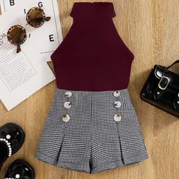 DEL LUNA Girls Halter Neck Top With Checked Skirt-image-52