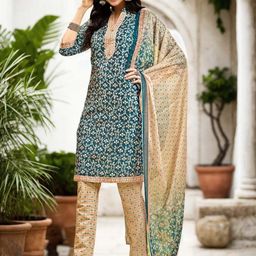Anouk Rustic Floral Printed Mandarin Collar Straight Kurta With Trousers & Dupatta image 4