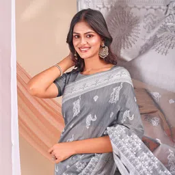 ALAGINI Embellished Zari Pure Linen Saree-image-12