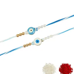 Asthetika Set Of 2 Artificial Beaded Evil Eye Rakhis With Roli Chawal image 3