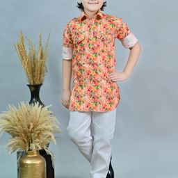 ahhaaaa Boys Floral Printed Regular Thread Work Kurta with Pyjamas-17