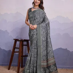 Ishin Women Floral Printed Saree With Printed Border-image-96