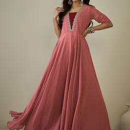 Inddus Embroidered Maxi Ethnic Dress-image-20