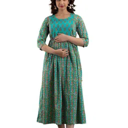 SHOOLIN Floral Print Maternity Fit & Flare Midi Dress-15