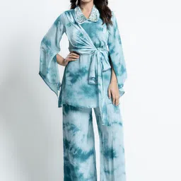 WEAVING CULT Tie & Dye Printed Tie-Up Panel Top & Palazzos Co-Ord Set-4