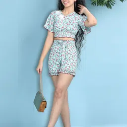 Cutiekins Girls Floral Printed V-Neck Top With Shorts-46