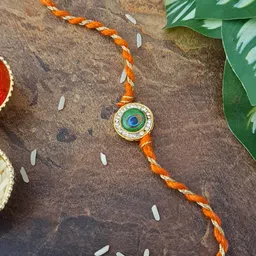 MERYCRAFT Green & Golden Peacock Feather Rakhi-image-35