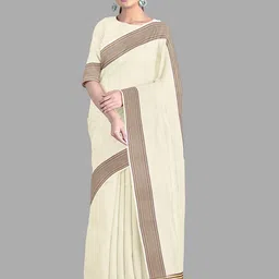 The Chennai Silks Pure Cotton Striped Border Traditional Kasavu Saree-25