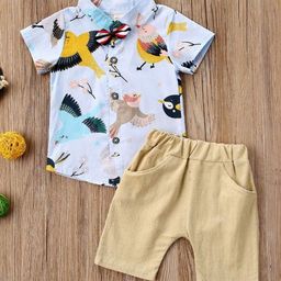 GLAM ELEGANCE Kids Printed Band Collar Shirt With Shorts-image-88