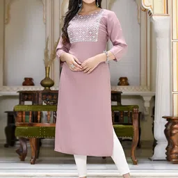 MissKurti Women's Embroidered Straight Mirror Work Kurti-picture-37