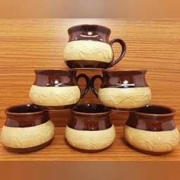 laghima jadon Brown & Cream-Coloured Textured Ceramic Glossy Cups Set of Cups and Mugs-53