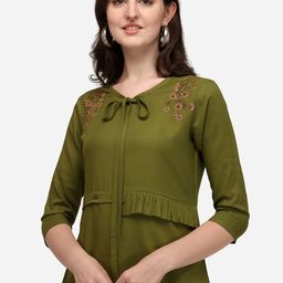 CORSICA Women Embroidered Tie-Up Neck Cotton Top-image-114