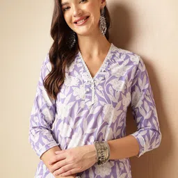 Anouk Floral Printed V-Neck Regular Pure Cotton Kurta With Trouser With Dupatta-19