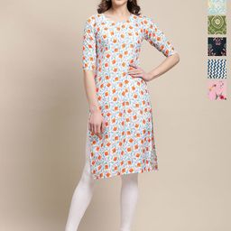 7Threads Selection Of 6 Floral Printed Round Neck Straight Kurtas-image-69