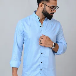 Tanip Men Mandarin Collar Solid Cotton Casual Shirt-image-78