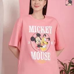 Dreambe Women Pack of 2 Mickey Mouse Typography Printed Cotton Oversized T-shirts-image-112