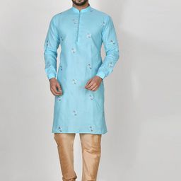 RANAK Men Floral Embroidered Regular Thread Work Pure Cotton Kurta with Pyjamas-picture-11