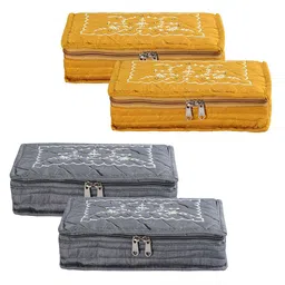 Kuber Industries Grey & Yellow 4 Pieces Self Design 7 Pouch Embroidery Jewellery Organiser-5