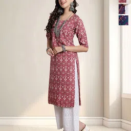 HERE&NOW Women Pack Of 3 Ethnic Motifs Printed Daily Straight Kurtas-image-65